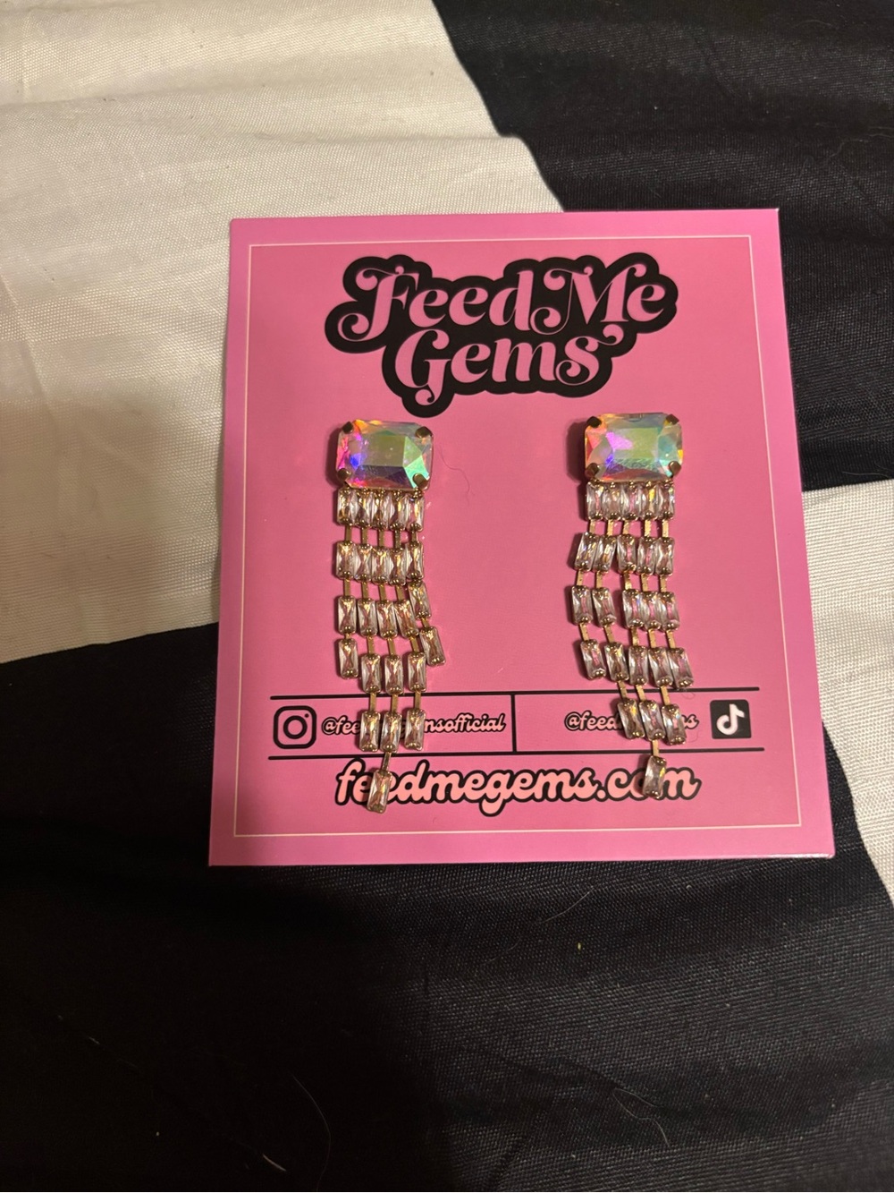 Feed Me Gems Iridescent Crystal Fringe Earrings - Pink
